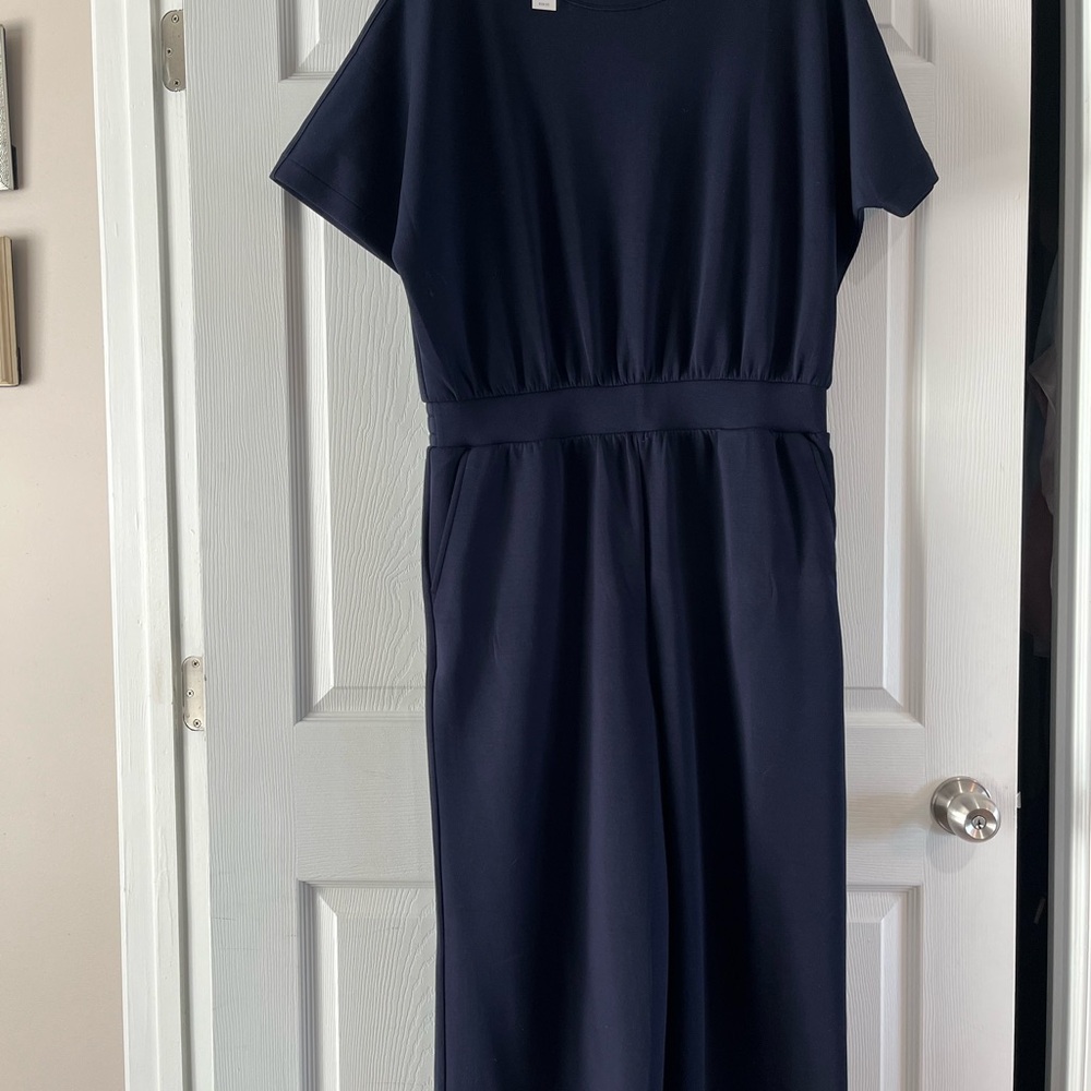 Talbots Navy Short-Sleeve Jumpsuit with Elastic Waist